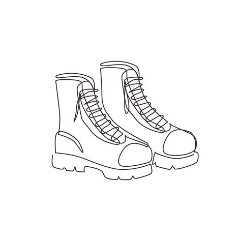 Single one line drawing tourist hiking boots icon. Trekking shoes ...