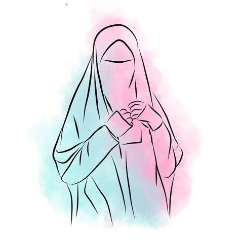 Veiled Woman PNG Picture, Abstract Watercolor Line Art Of A Muslim Woman Wearing Veil And Niqob ...