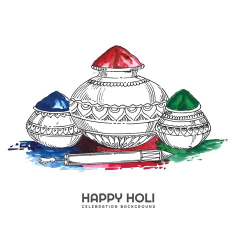 Hand draw sketch gulal bowl for happy holi festival background 5991628 ...