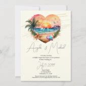 Watercolor Hawaii Beach Sunset Heart Wedding Invitation | Zazzle