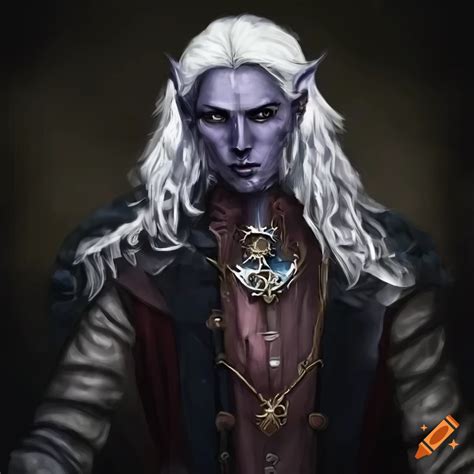 Illustration of a male drow half elf in steampunk attire on Craiyon