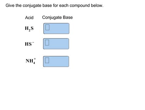 Solved Give the conjugate base for each compound below Acid | Chegg.com