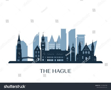 Hague Skyline Monochrome Silhouette Vector Illustration Stock Vector ...