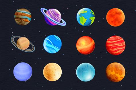 Watercolor Planets Clipart (345395) | Printables | Design Bundles