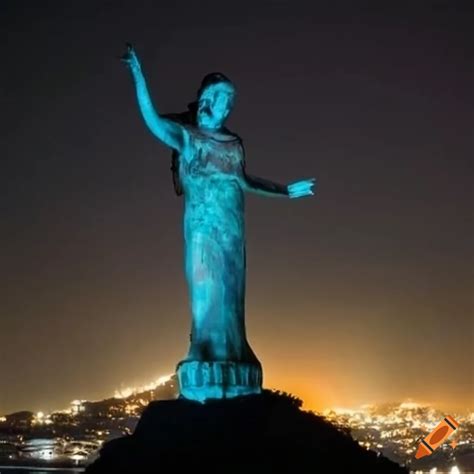 Giant greek statue under starry night in rio de janeiro