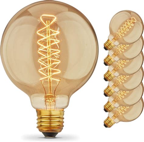 [6 Pack] Vintage Edison Bulbs with Spiral Filament, 40W Dimmable E26/E27 G95 Round Globe Large ...
