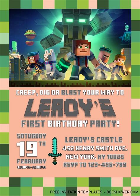 Nice Minecraft Birthday Invitation Templates - Editable With MS Word Minecraft Birthday ...