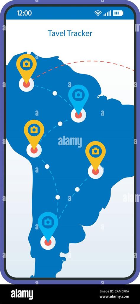 Travel tracker app smartphone interface vector template. Mobile trip planner page design layout ...