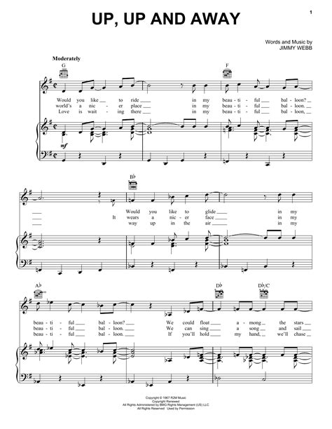 Up, Up And Away by The Fifth Dimension Sheet Music for Piano, Vocal & Guitar Chords (Right-Hand ...