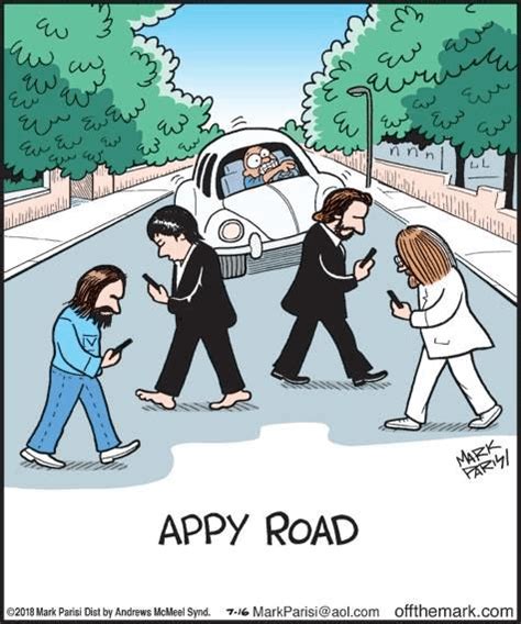 Cartoon parody of the Beatles' Abbey Road album, reimagined for 2018 ...