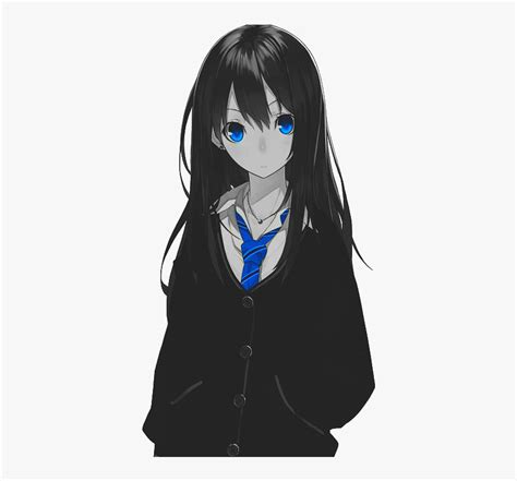 Anime Girl With Black Hair And Blue Eyes And Headphones