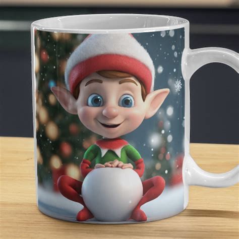 3D Santa Elf in Hole Mug Wrap, 11oz and 15 Oz Mug Template, Coffee Mug Design, 3D Christmas ...