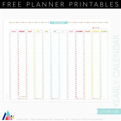 FREE Yearly Calendar Planner Page Printables • Miss Tiina