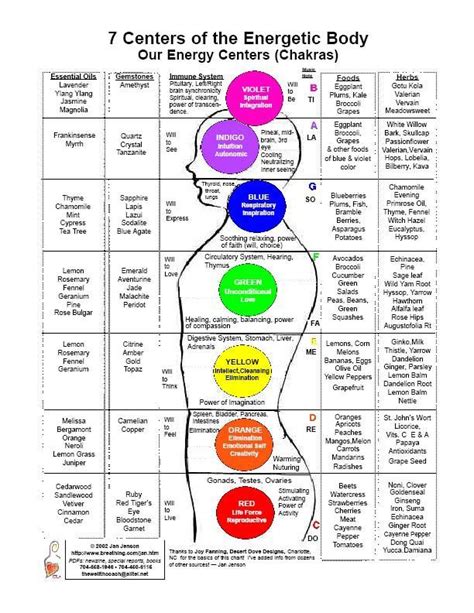 7 Centers of the Energetic Body. Our Energy Centres Chakra Chart - detailing essential oils ...