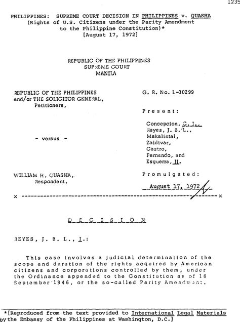 Philippines: Supreme Court Decision in Philippines v. Quasha (Rights of U.S. Citizens under the ...