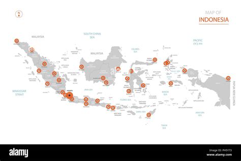 Stylized vector Indonesia map showing big cities, capital Jakarta ...