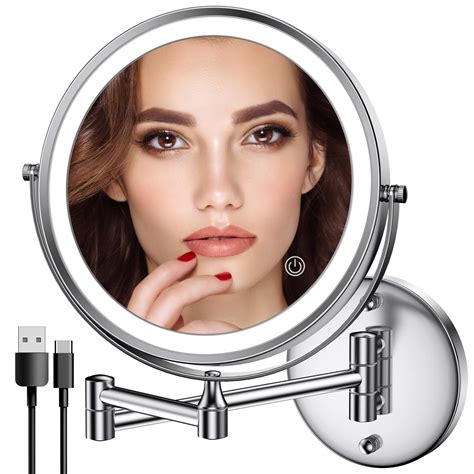 Buy Rechargeable Wall ed Lighted Makeup Mirror Chrome, 8 Inch Double-Sided LED Vanity Mirror 1X ...