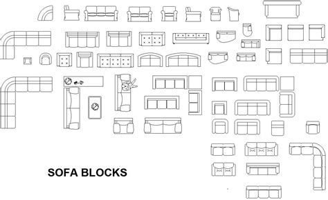 Sofa cad blocks AutoCAD 2d - Cadbull