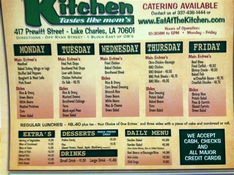 Menu at The Kitchen restaurant, Lake Charles, 417 Prewitt St