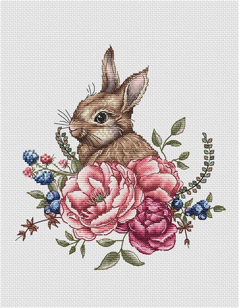 Cute Bunny Cross Stitch Pattern Bunny in Flowers Pattern Floral ...