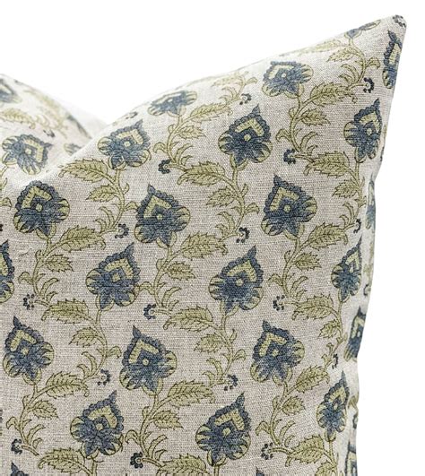 Designer Blue Green Floral Design on Natural Linen Pillow | Etsy