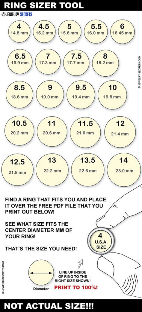 Finger Sizer MM Chart for Rings | Printable ring size chart, Bead size chart, Ring sizes chart