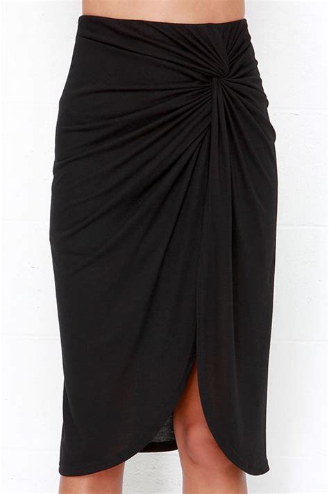 Chic Black Skirt - Midi Skirt - Wrap Skirt - High-Waisted Skirt - $36.00