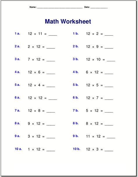 Printable 12 Times Table Worksheets | Activity Shelter