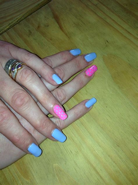 Pink blue polka dot nails Gelesse by Nco London Polka Dot Nail Art ...