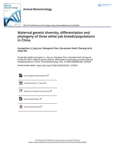 (PDF) Maternal genetic diversity, differentiation and phylogeny of three white yak breeds ...