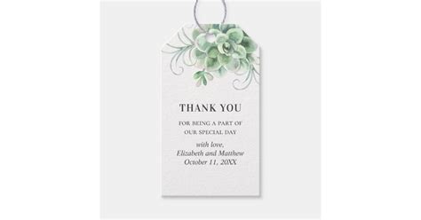 Watercolor succulents wedding. Cactus thank you Gift Tags | Zazzle