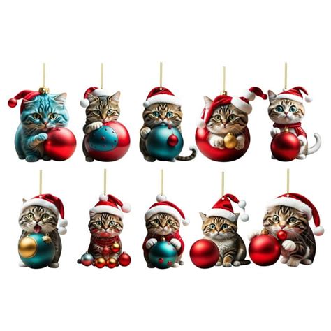 2D Acrylic Funny Cat Christmas Tree Ornament Cat Acrylic Ornament ...