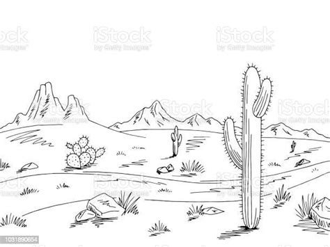 Prairie road graphic black white desert landscape sketch illustration ...