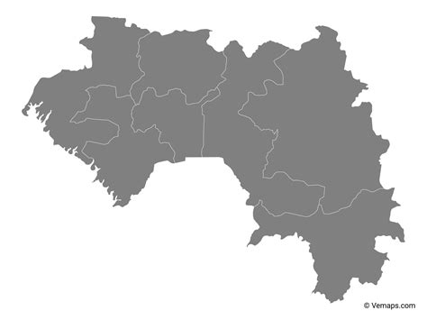 Grey Map of Guinea with Regions | Free Vector Maps