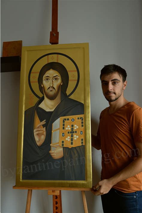 Painted orthodox icon of Jesus Christ Pantocrator from Sinai Mountain ...