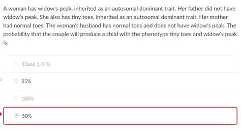 Solved A woman has widow's peak, inherited as an autosomal | Chegg.com