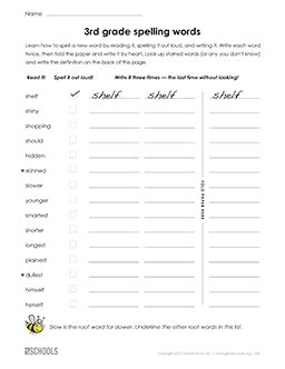 3rd grade Word lists Worksheets: 3rd grade spelling words (list #10 of 36) | GreatSchools