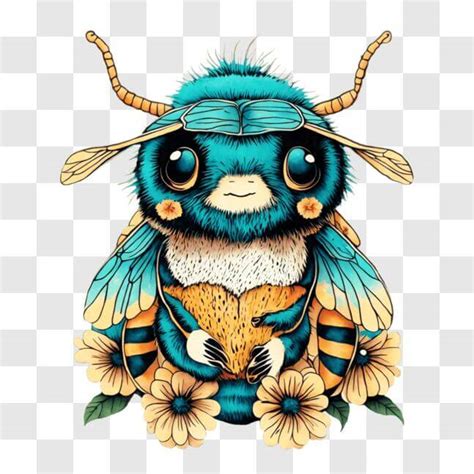 Download Bee on Flowers Illustration PNGs Online - Creative Fabrica