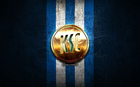 Herunterladen hintergrundbild karlsruher fc, golden logo, bundesliga 2, blue metal background ...