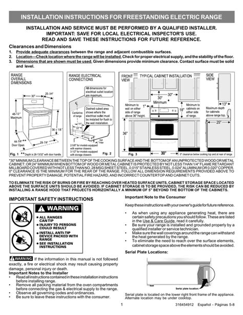 installation instructions for freestanding electric range