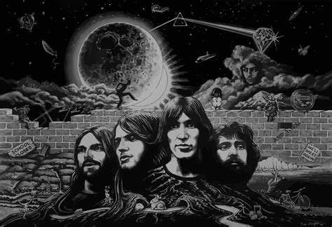 Wallpaper : illustration, Pink Floyd, classic rock, midnight, darkness, black and white ...