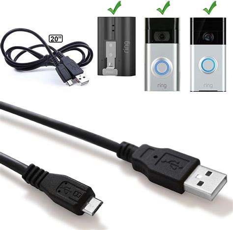 Ring Doorbell & Camera Battery Charging Cable Replacement (20" USB 2.0 ...