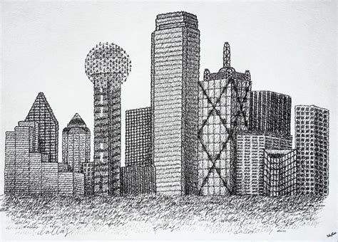 Dallas Hand Drawn Skyline Print - Etsy