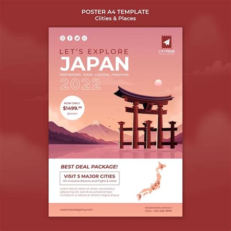 Free PSD | Explore japan poster template