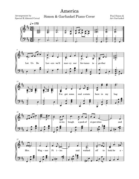 America - Simon & Garfunkel Piano Cover (Work in progess?) Sheet music for Piano (Solo ...