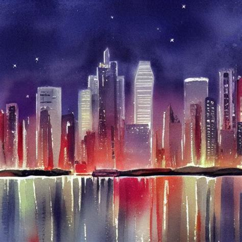 Best AI Photo: A painting of a view of a cityscape with night sky | Promptify