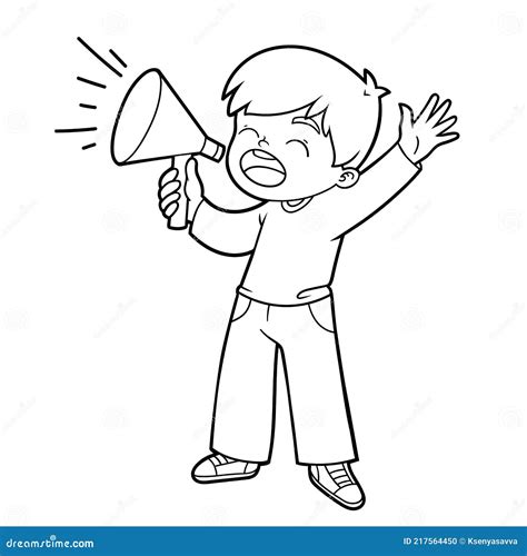 Coloring Book for Kids, Boy Shouting through a Megaphone Stock Vector ...