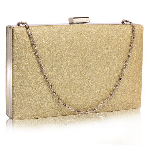 LSE00345 - Gold Glitter Clutch Bag