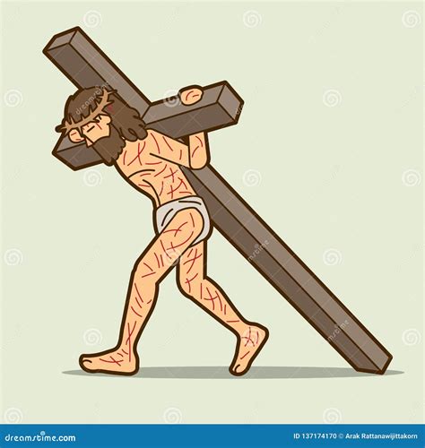 Jesus Christ Carrying Cross Cartoon Stock Vector - Illustration of blood, hope: 137174170