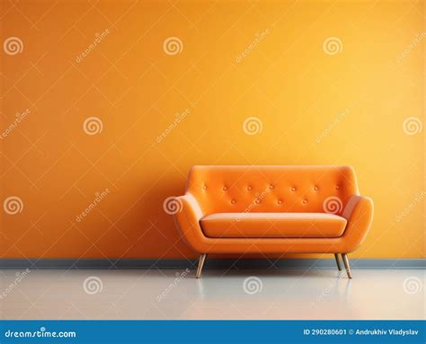 Cute Orange Loveseat Sofa in Empty Room. Interior Design of Modern Minimalist Living Room Stock ...
